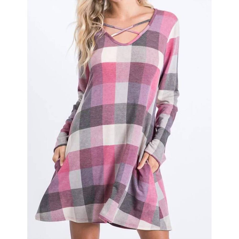 NEW WHITE LABEL plaid crisscross dress in multi